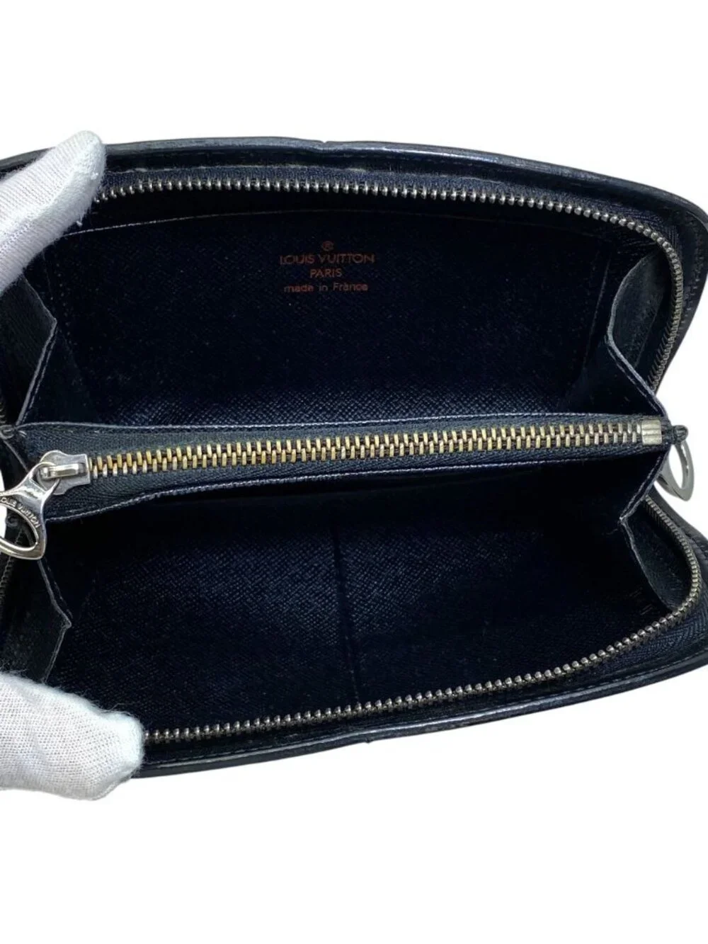 Louis Vuitton Portefeuille Epi Coin Case Wallet Pouch Zip Around Leather Black